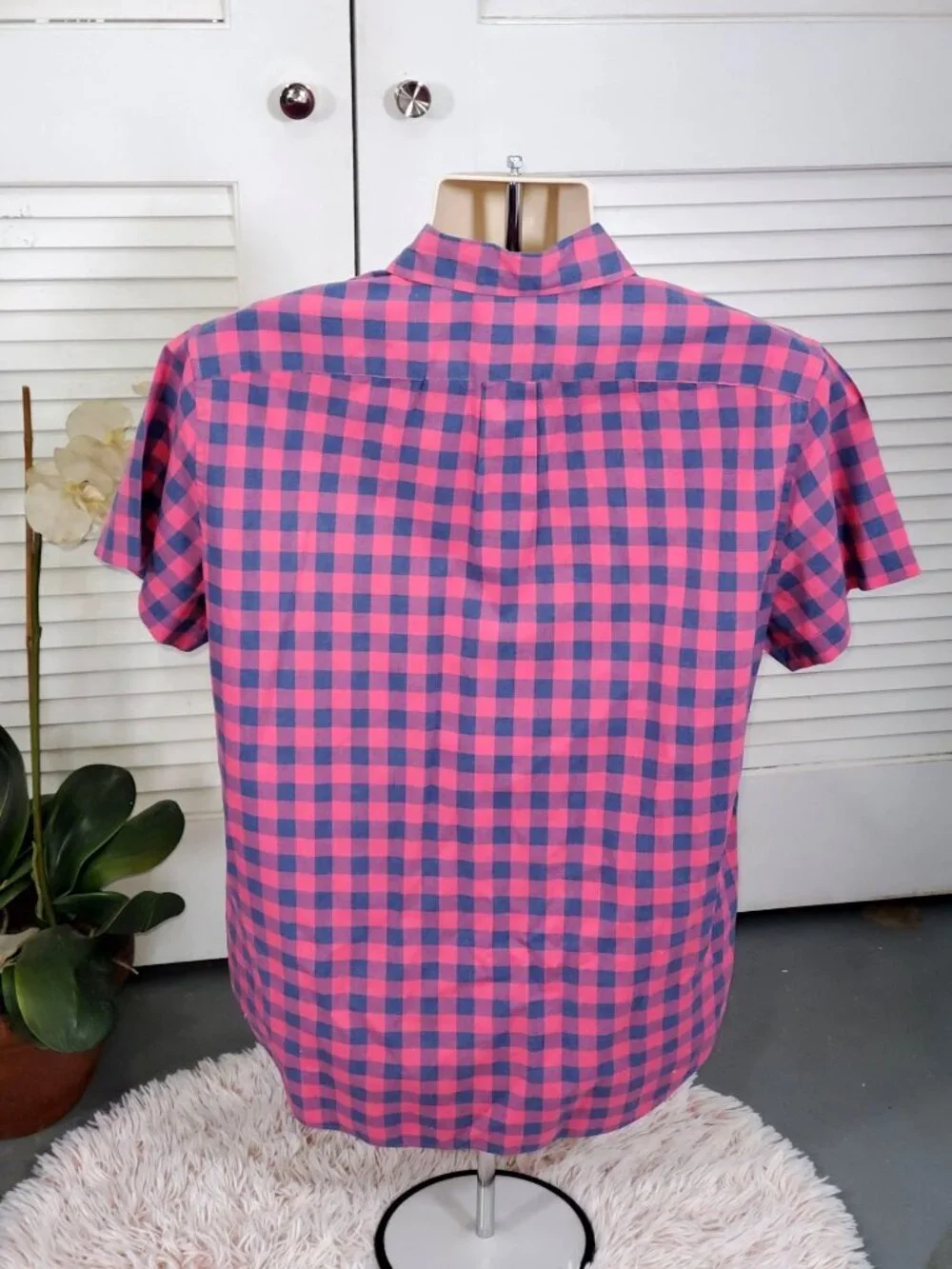J. Crew Men's Red Blue Cotton Plaid Short Sleeve Classic Button Up Shirt Size M
